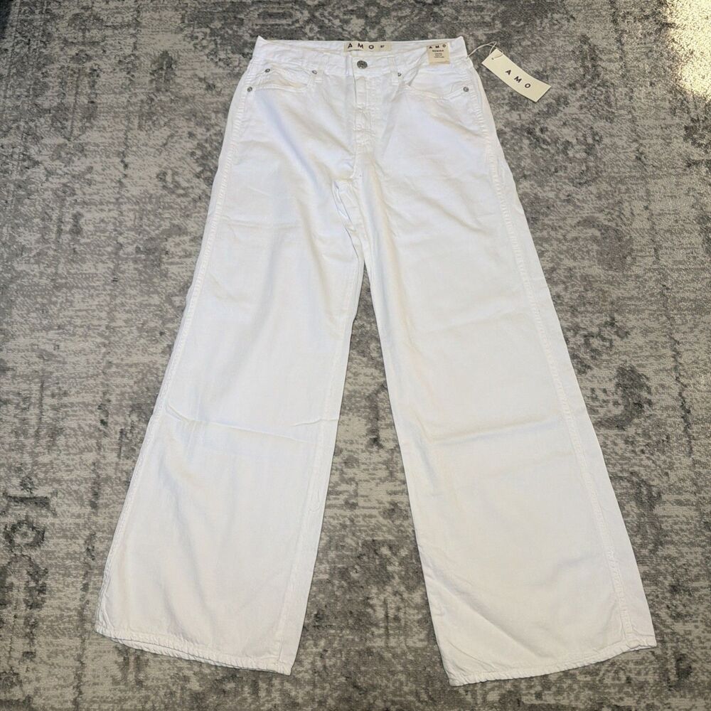AMO Regina Mid Rise Easy Fit Wide Flare White 27